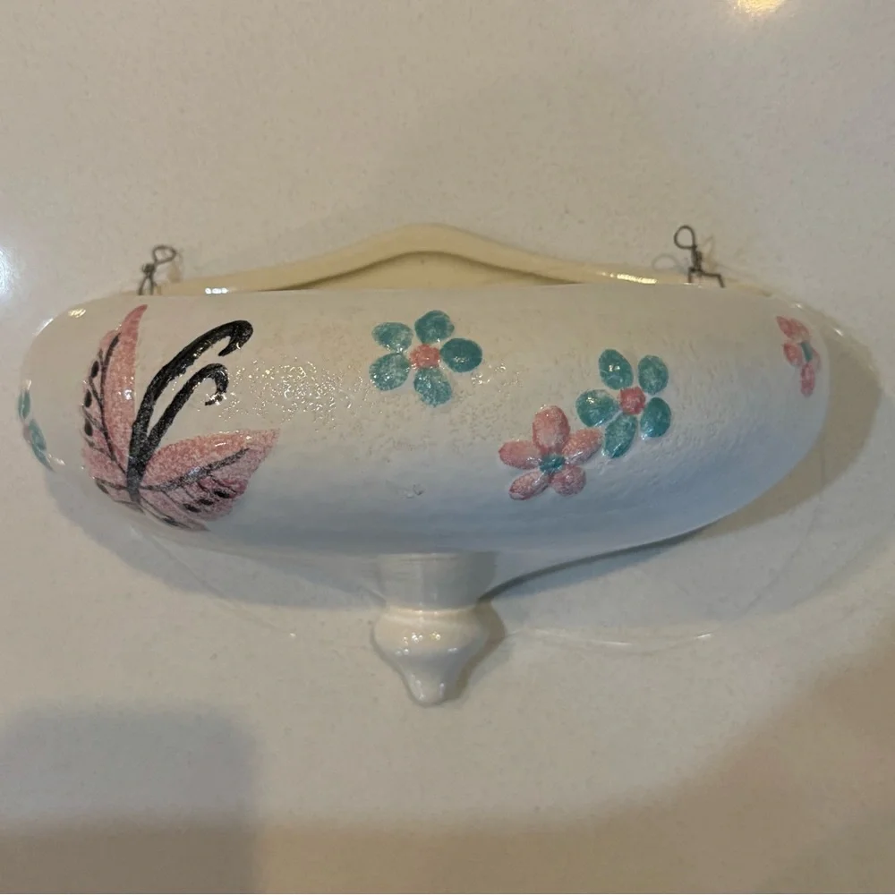 Vintage Hull Pottery 1956 Wall Hanging Butterfly Flowers Lavabo B25 B24 USA Made